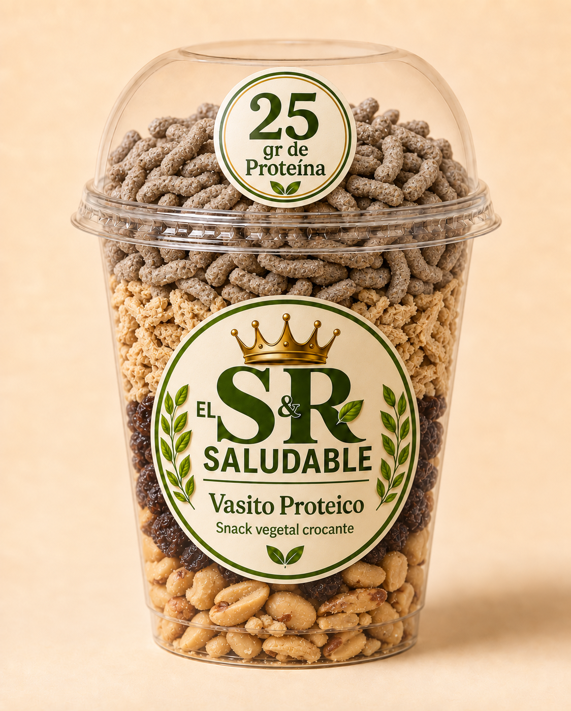Vasito Proteico con fibra de chía, soja, pasas de uva y maní